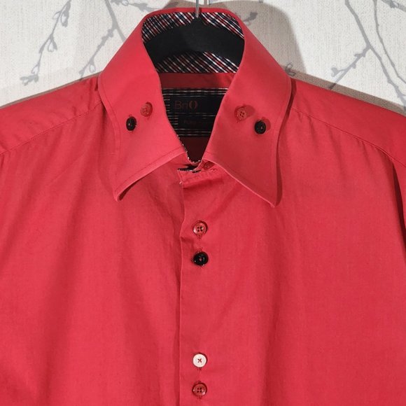 Brio Red Cotton Button Front Dress Shirt - Picture 2 of 5